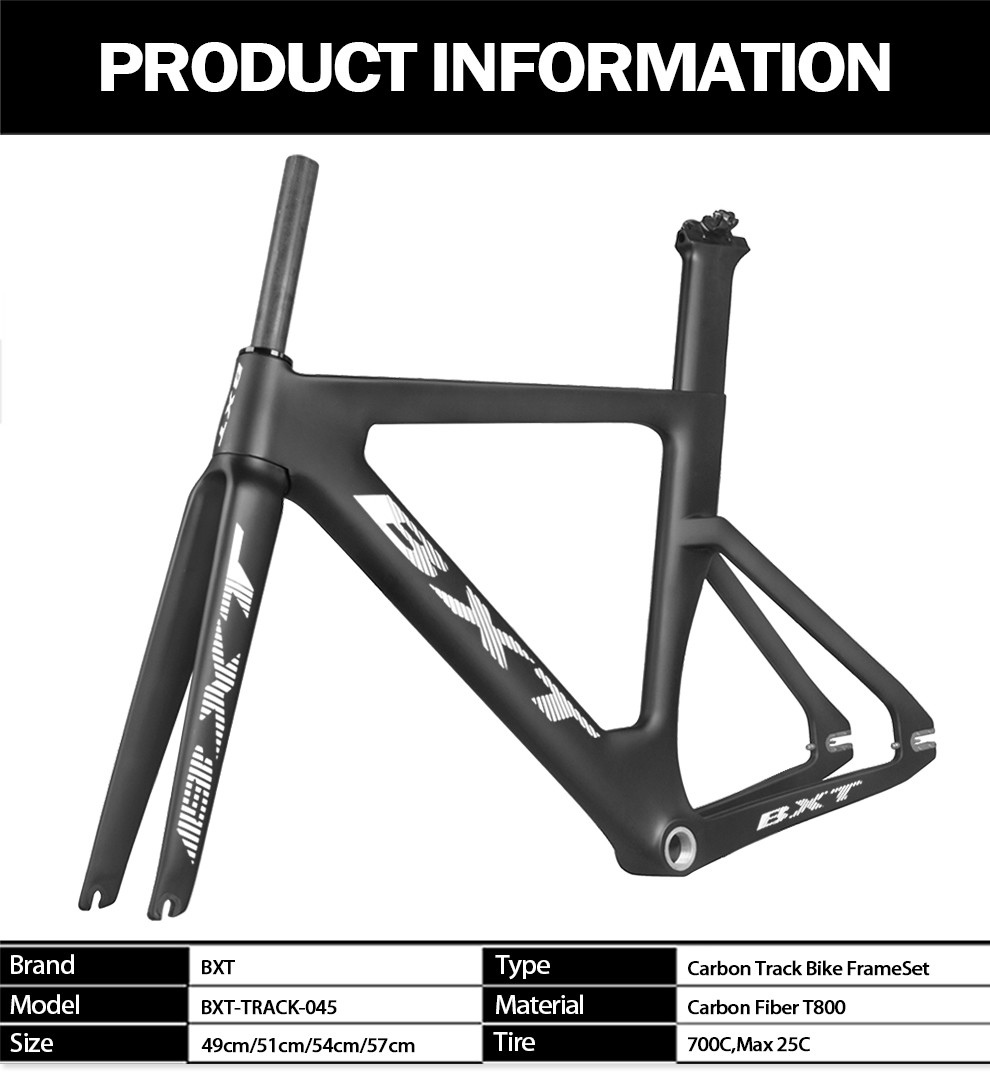 700C Fixed Gear Carbon Track Bike Frame With Fork Max 25C Tire