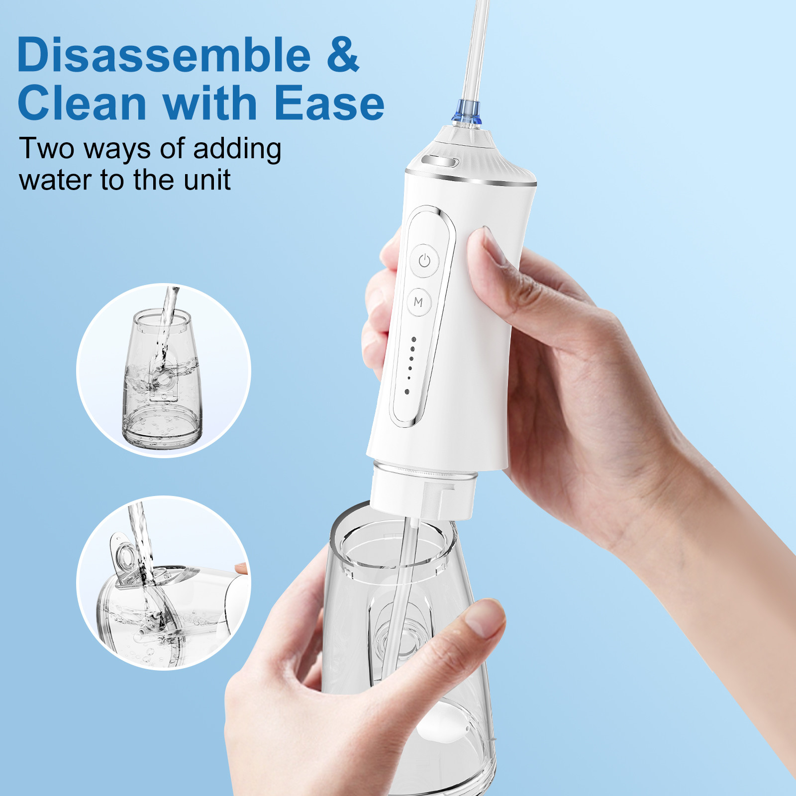 Dental Water Flosser For Teeth whitening Cleaning , Portable Ipx7 Cordless Oral Irrigator With 3 Modes 4 Jet Tips Tooth Flossers