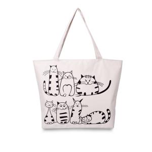 Quality Printed Cartoon Womens Canvas Tote Bags , Portable Big Shoulder Bags wholesale