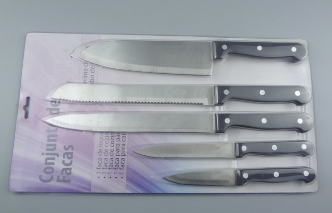 5Pieces Kitchen Knife Set With PP Handle Black color With Insert Card