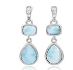 Women Oval Larimar Silver Jewelry Stud Earrings 925 Sterling Silver