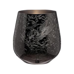 Quality Sleek Single Wall Black Stainless Steel Wine Glass Egg Shape Etched with Fairy and Castle Design wholesale