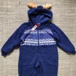 Cute Navy Baby Boy Fleece Romper 100% Polyester With Antler