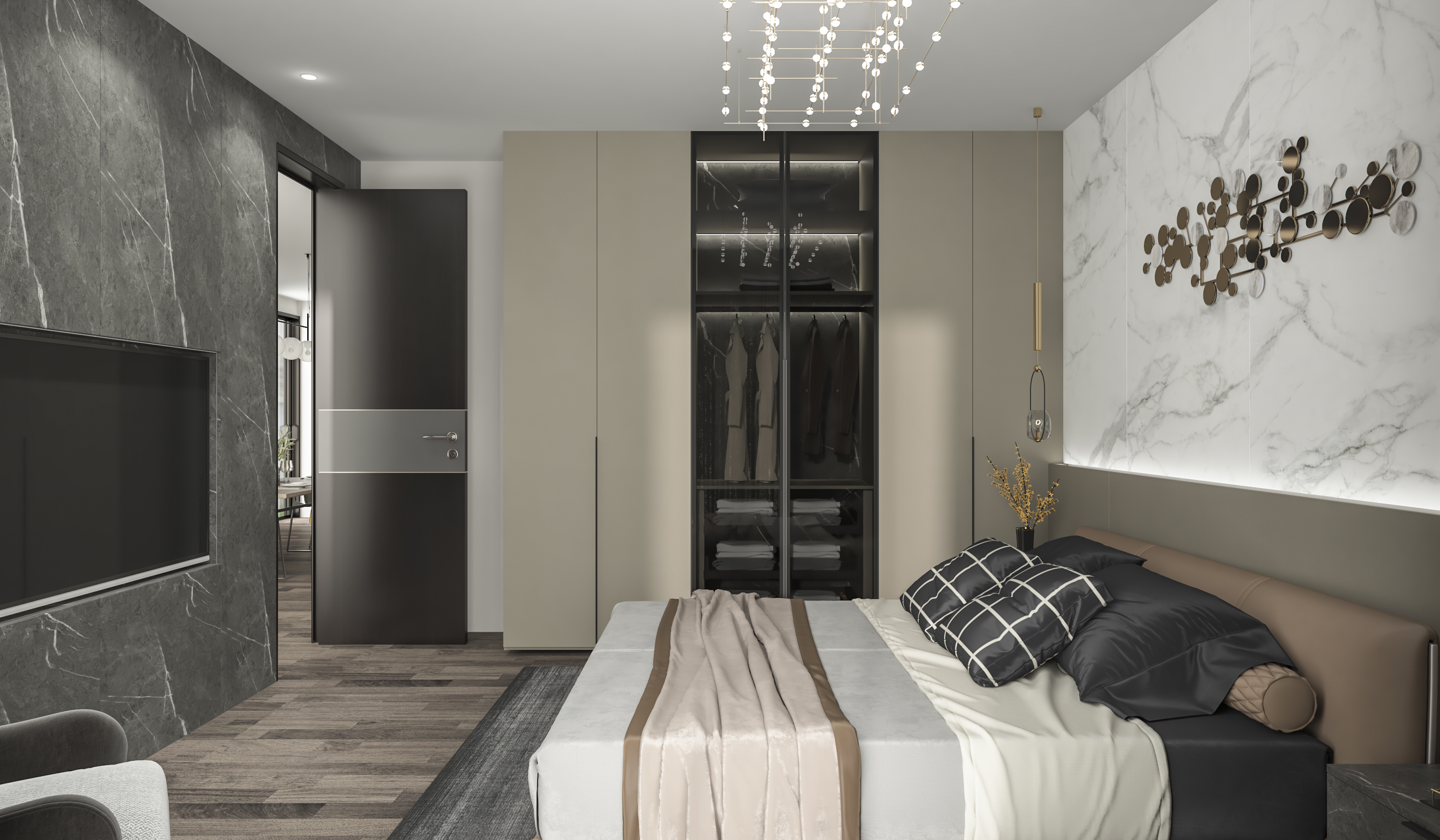 Wooden Glass Door Wardrobe for Modern Bedroom YALIG Leather Wardrobe