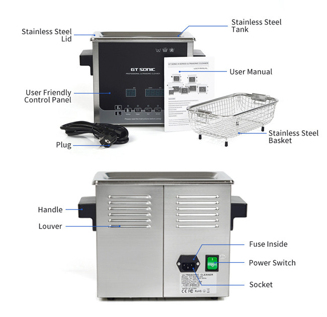 GT Sonic Cleaner Dental Ultrasonic Cleaner Double Power Heated Sonic Cleaner 3L 100W