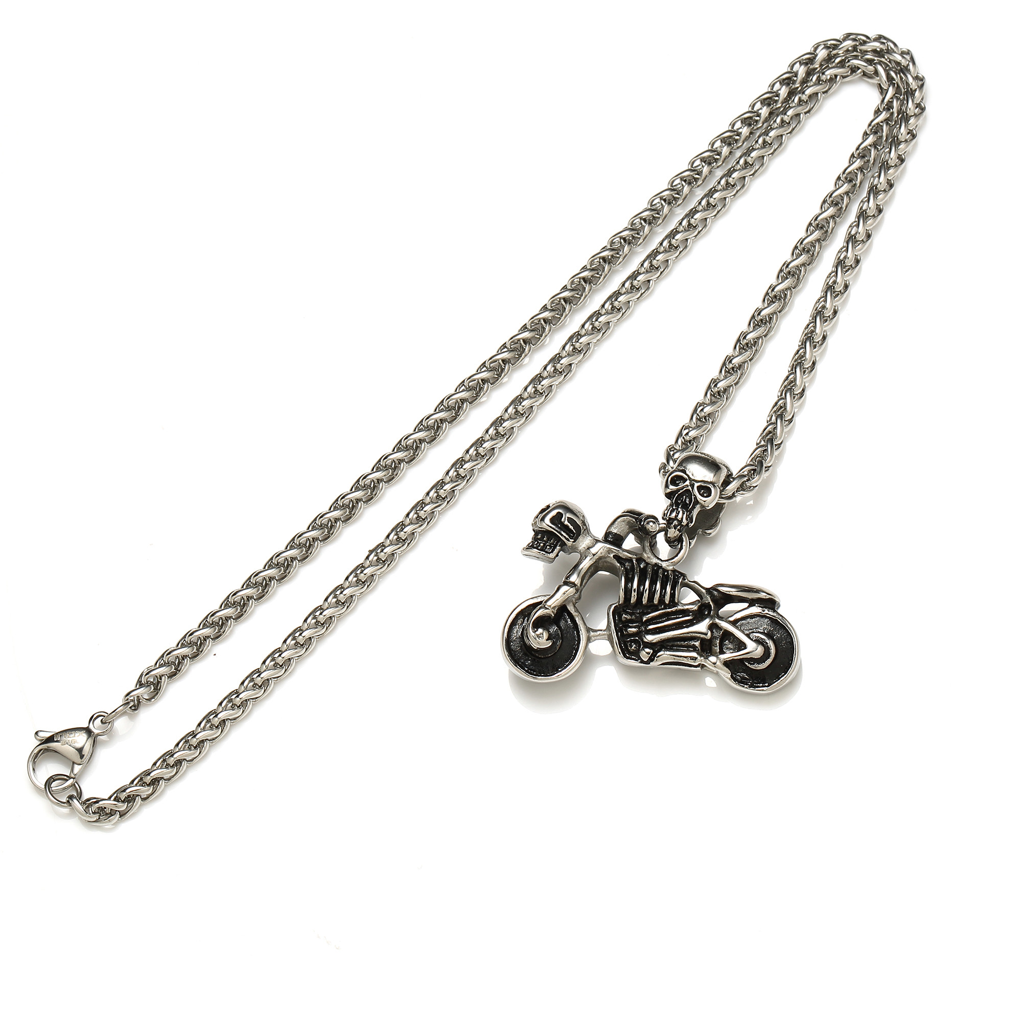 Men Fashion Jewelry Punk Stainless Steel Motor Biker Pendant Necklace