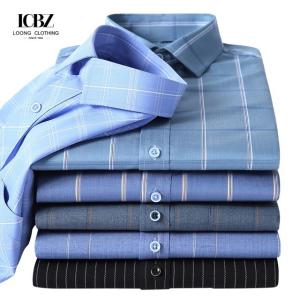 Quality Men's Plaid Stripe Bamboo Business Casual Anti-Wrinkle Shirt Covered Button Closure wholesale