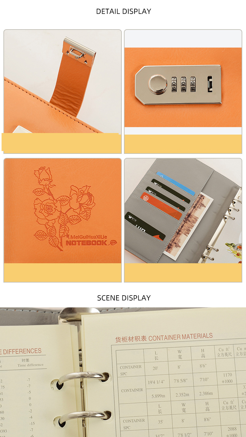 Customized A5 Size Password Lock Leather Notebook in Multiple Colors for Gift Giving