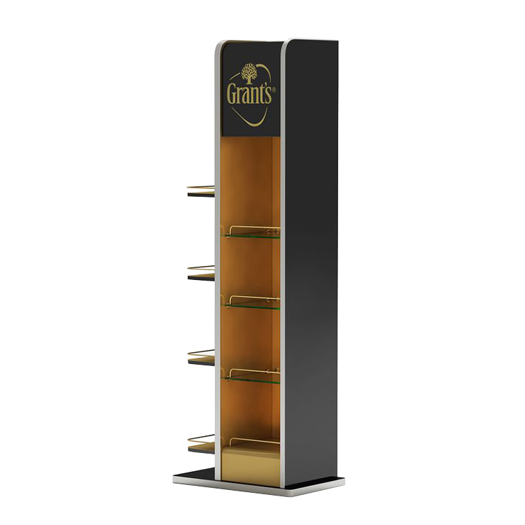 Floorstanding Wooden Display Stand Beverage Tea Drink Display Shelf For Grocery