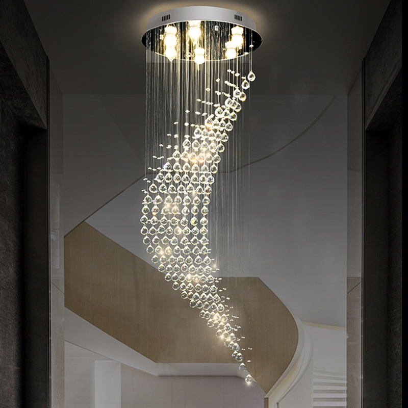 Long Staircase Crystal Chandelier LED Modern Lamp Luxury Spiral Hanging Light(WH-NC-38)