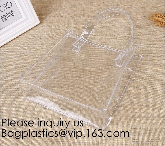 Manufacturer Custom Logo Transparent Clear PVC Plastic Portable Packaging Promotional Gifts Shopping Tote Bag, bagease