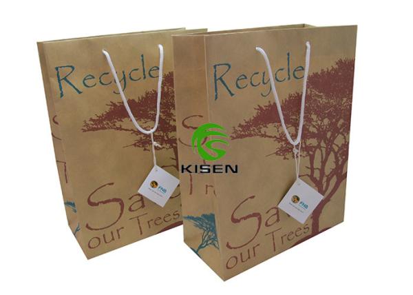 High End Brown Paper Twist Handle Bags , Brown Kraft Flat Handle Grocery Bags