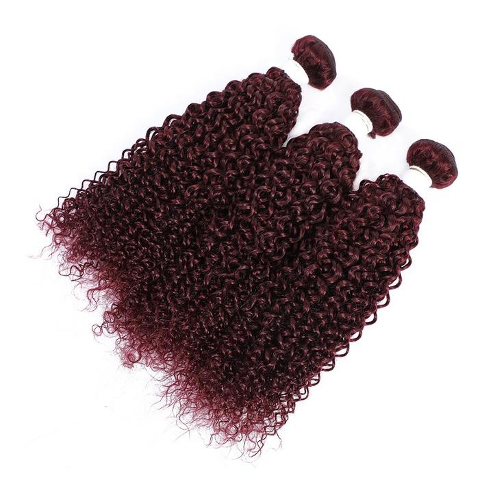 #99J Dark Wine Kinky Curly Remy Human Hair Bundles Sew In Weave Bundles Brazilian Bundle Deals