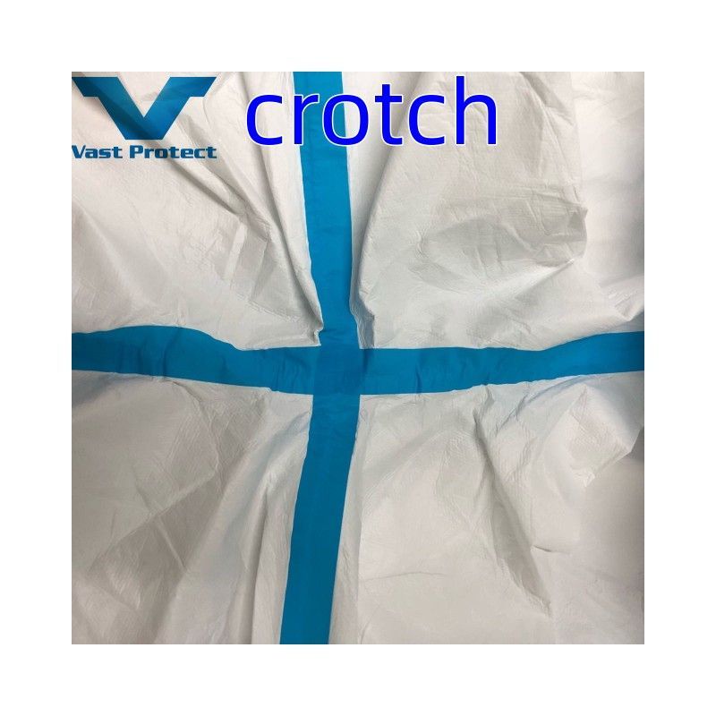 Soft Disposable White Micro Film Coverall with Blue Tape