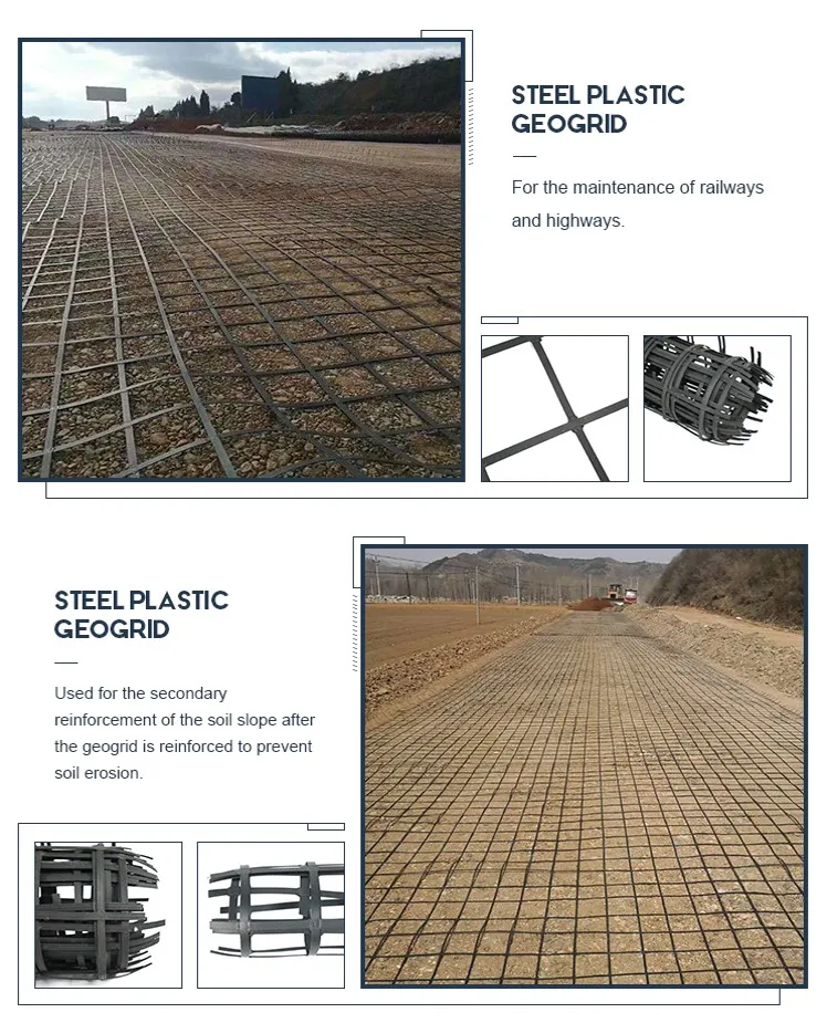 High Tenslie Strength Biaxial Welding Steel Plastic Composite Earthwork Geogrid for Soil Stabilization, Anti-Erosion Feature