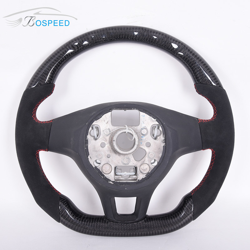 D Shape Alcantara Golf Mk7 Steering Wheel Volkswagen Red Stitch 350mm