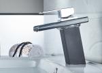 Polished Chrome LED Bathroom Sink Faucet ROVATE Waterfall Glass Spout