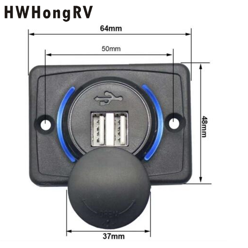 12V /24VDC Quick Charge USB Car Outlet Adapter with sliding cover RV campervan 2 Port USB C Car Charger Socket