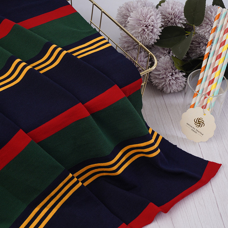 100% Cotton Thick And Breathable Striped Knit Fabric Soft Multi Colored For T Shirt