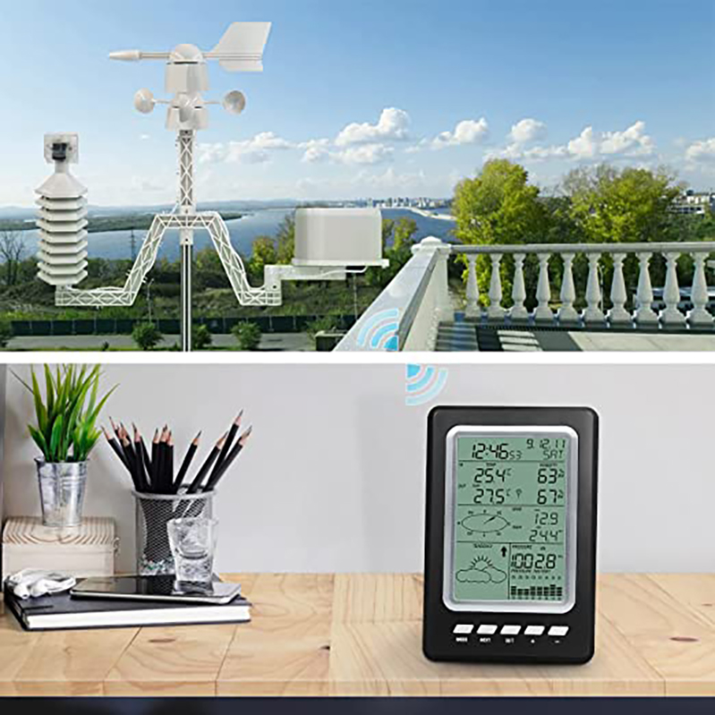 Solar Wireless Indoor And Outdoor Air Pressure Measurement Rain Gauge Weather Station