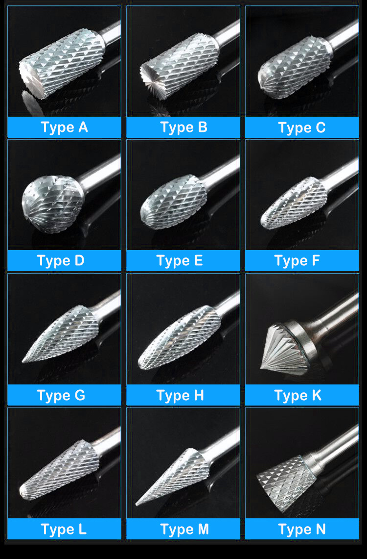 1/4 Inch Shank Burrs Tool Bit 6mm Double Cut Carving Grinder Bit Engraving Tungsten Carbide Burr Set Rotary File Tungsten Burr