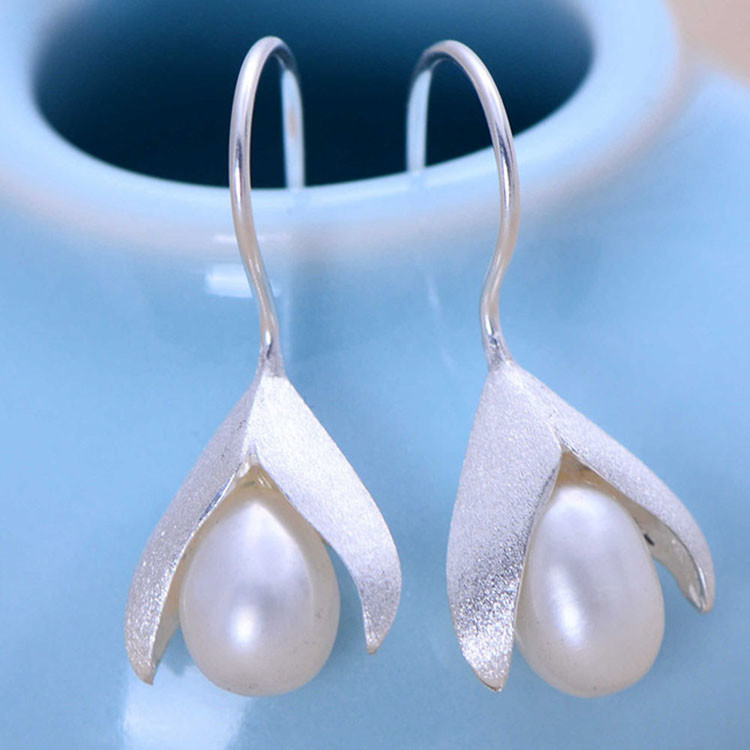 925 Sterling Silver Imitation Pearl Drop Earrings (XH05575)