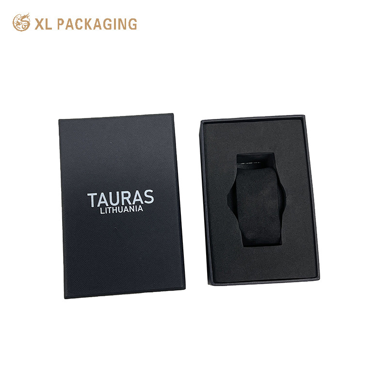 Luxury Custom Logo Black Lid And Base Rigid Boxes Paper Box Cardboard Paper Packaging Watch Box Packaging With EVA