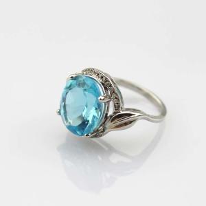 Quality 925 Silver Ring with 10mmx12mm Oval Blue Topaz Cubic Zircon (R271) wholesale
