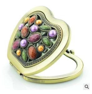Quality New creative promotion gift customed diamond logo bronze apple luxury pocket makeup mirror wholesale