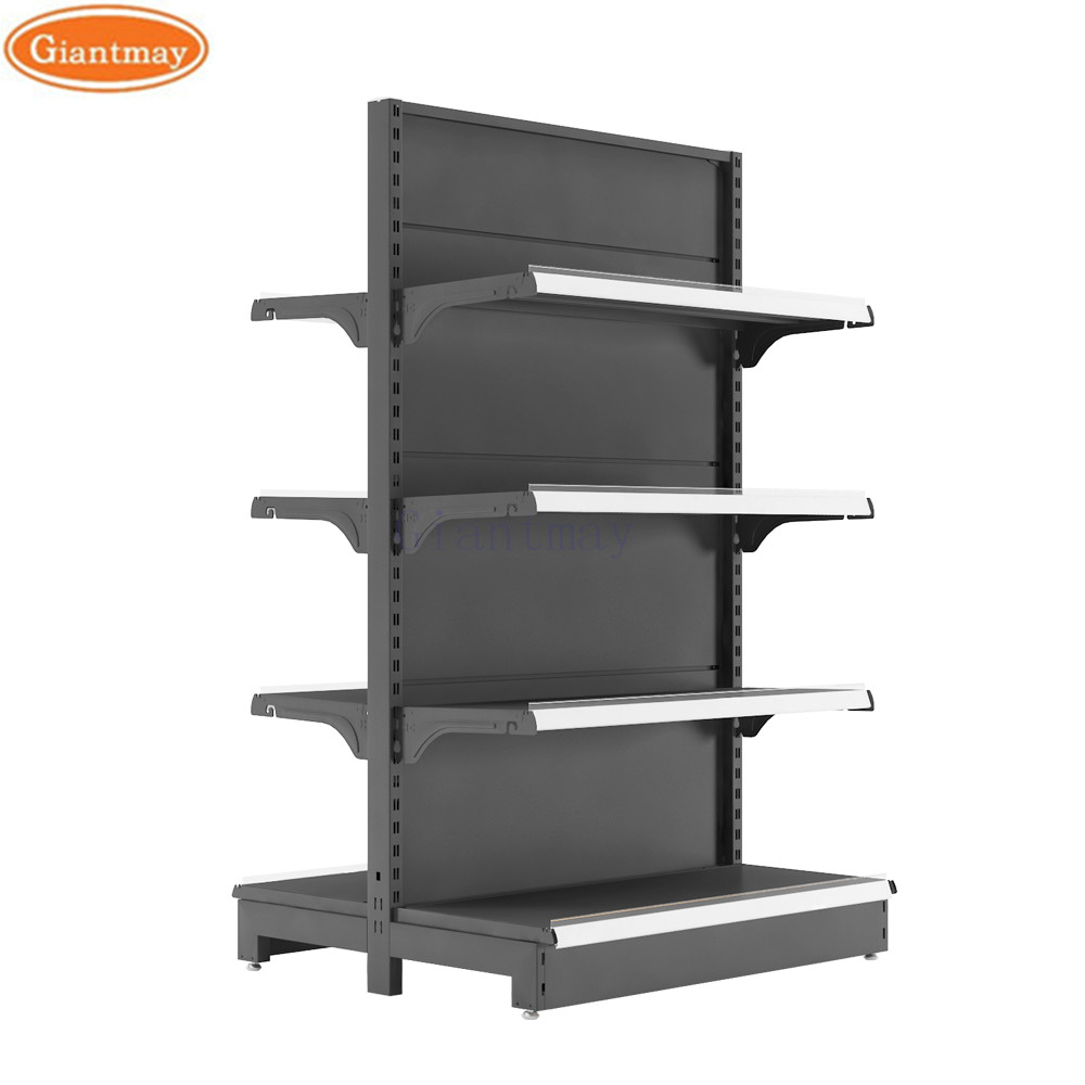 Single Side Retail Display Racks Stores Black Supermarket Shelf Gondola