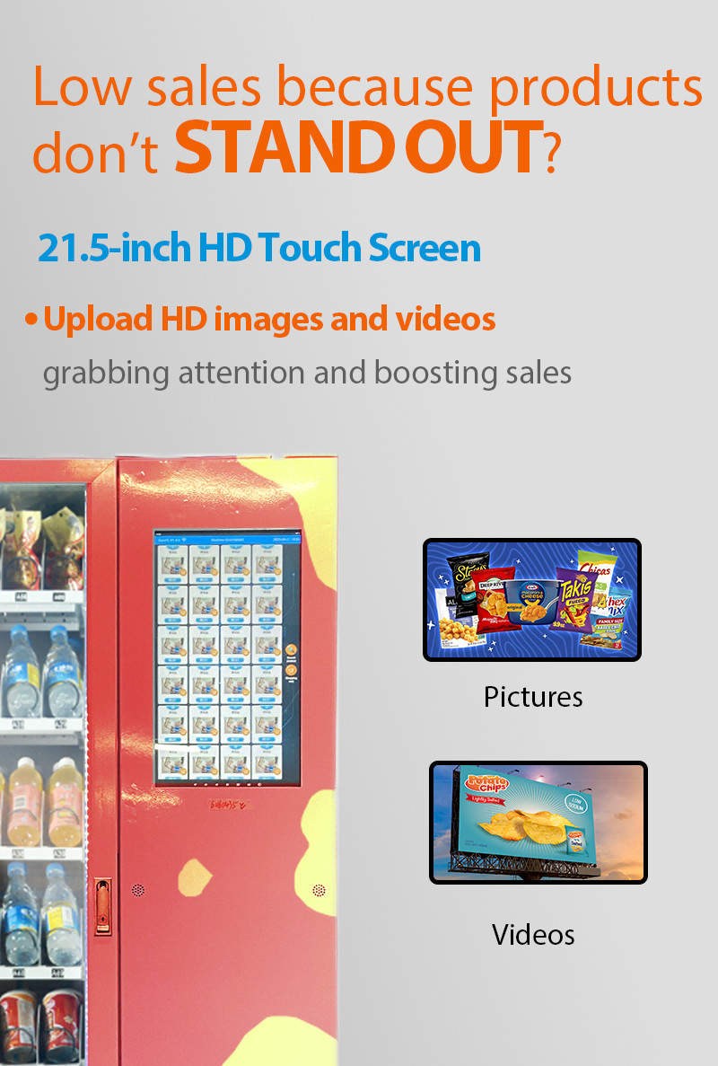 Black Combo Spiral Locker Snacks Drinks Vending Machine With Extra Lockers For Large Packaged Snacks
