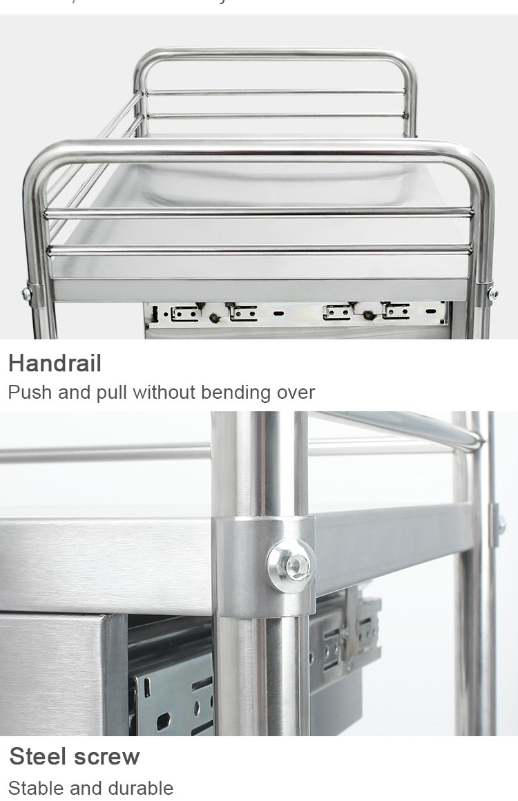 3 Layer Hospital Stainless Steel Medical Instrument Trolley