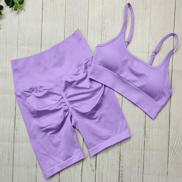 Women Seamless Yoga Workout Set 2 Piece Outfits Gym Push Up Shorts And Sports