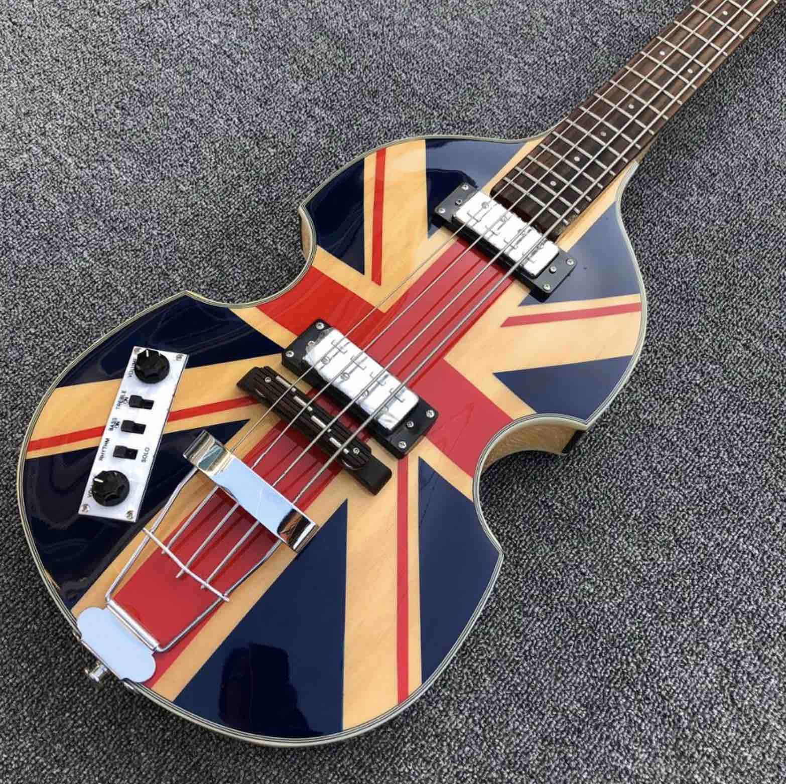 Custom British flag Hofner Violin 4 strings Electric bass guitar BB2 Icon Series Hofner Flame maple vintage CT bass