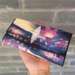 Authentic Exotic Stingray Skin Women's Long Wallet Genuine Leather Lady Floral