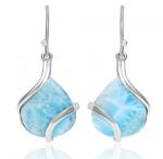 Natural Gemstone Long Dangle Larimar Earrings Sterling Silver For Women