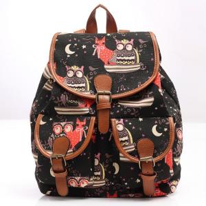 Quality New wave canvas printing leisure backpack schoolbag travel Female wholesale