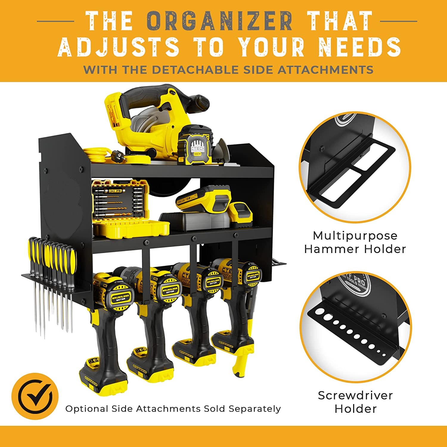 Cordless Tool Holder Metal Carbon Steel Heavy Duty Garage Storage Wall Organizer Rack
