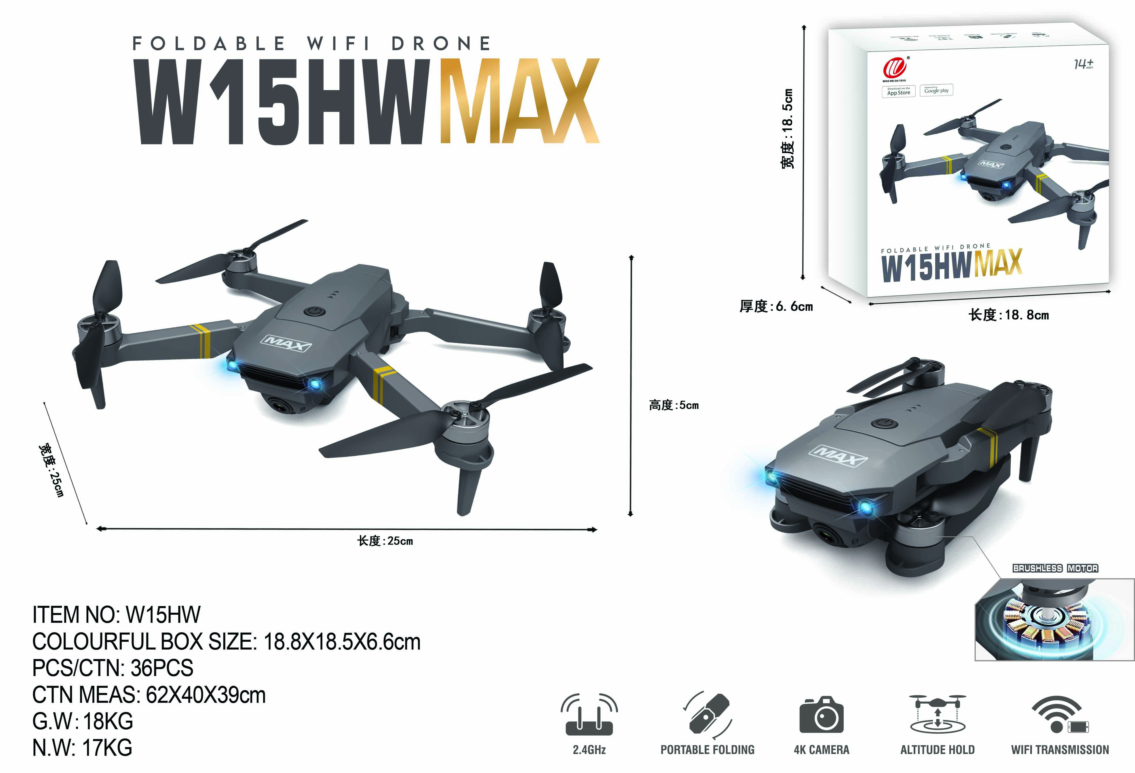 W15Hw Multiple Flight Modes Drone With Led Navigation Lights And 3XAA Controller Battery For One-Key 3D Roll And Outdoor