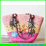 LDMC-073 hot sale summer straw bag lady embroidery starfish beach straw bags