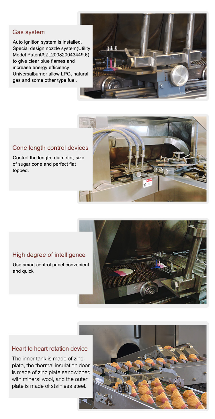 7kg / Hour Ice Cream Cone Production Line Biscuit Making Machine 47 Cast Iron Baking Templates