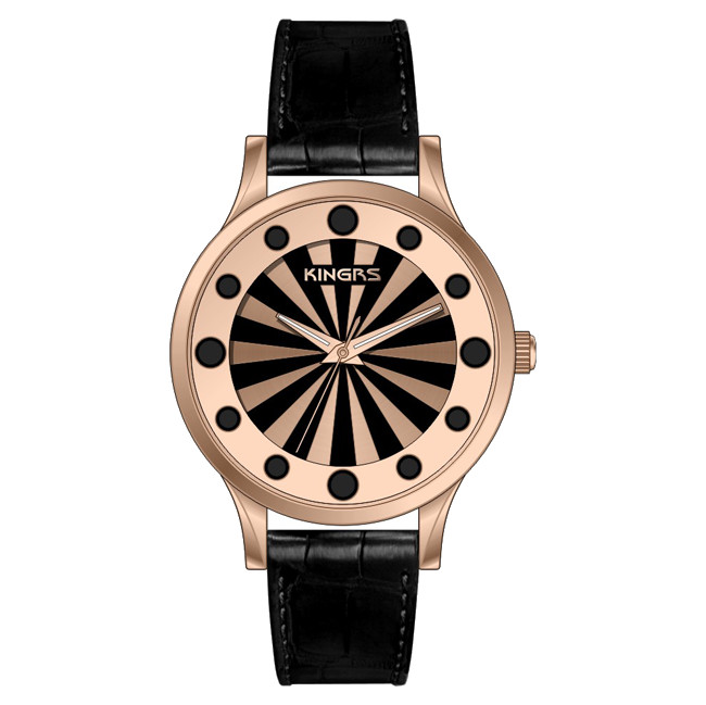 Fashion Three Hands Alloy Case Leather Wrist Watch Gold or Silver Plated