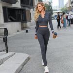 Brown Seamless Yoga Sets V Neckline Dual Pieces Black Crop Top And Shorts Set