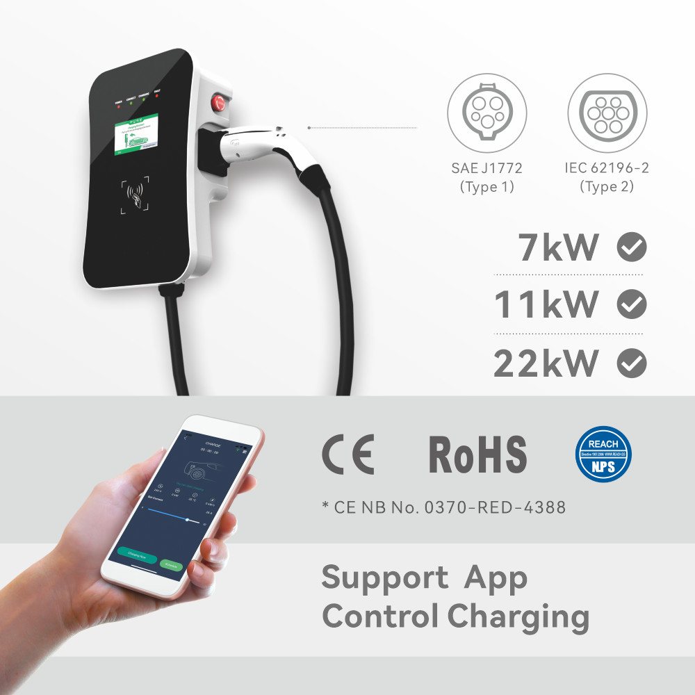 22kw Wall Mounted AC EV Charger Wallbox Car Home Charging Station Type 2 Plug