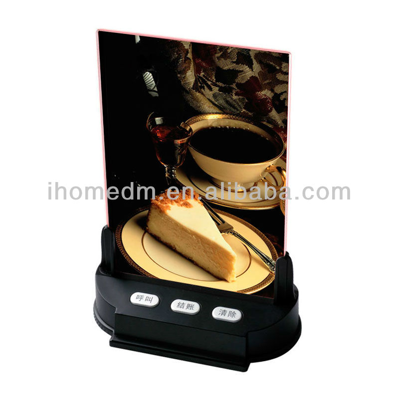 Restaurant high grade logo OEM night light wireless pager system long range call button with menu stand