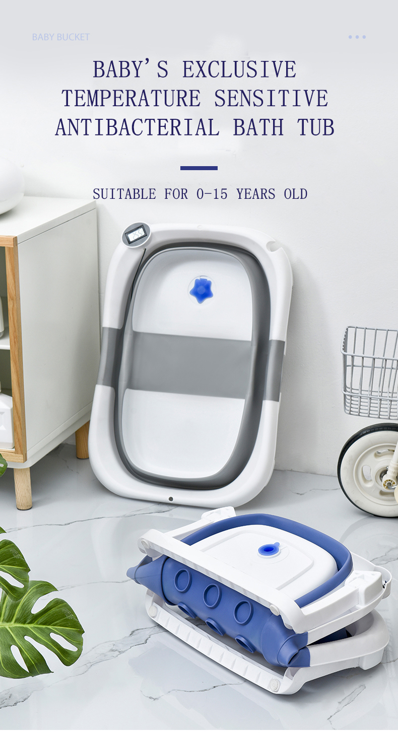 Portable Collapsible Infant Baby Bathtub Set High Temperature Resistance Carton Print