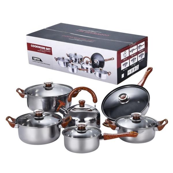 Kitchen 12pcs stainless steel 410 cookware set fry pan milk soup pot water