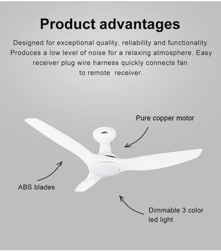52 Inch DC Motor Energy-Saving Luxury White LED Light Ceiling Fan with Light 5 Speed