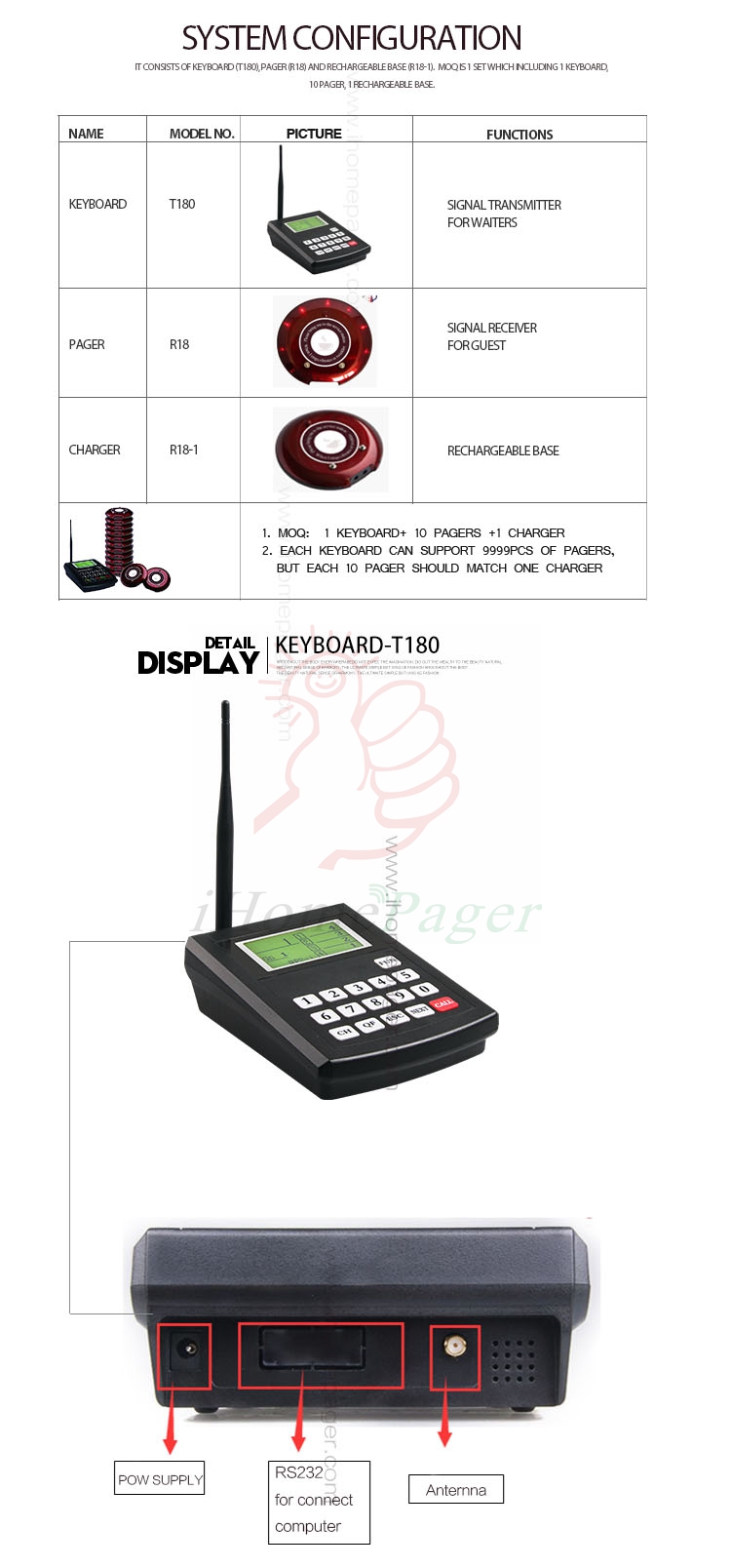 Pager Call Restaurant Pager Guest Call Wireless Paging Queuing System Call Button Rechargeable Battery Restaurant Equipment
