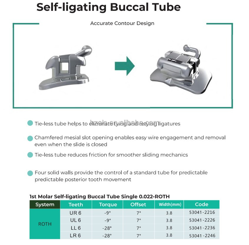 ROTH Self Ligating Alignment Orthodontic Buccal Tube Molar Bondable 0.022 0.018